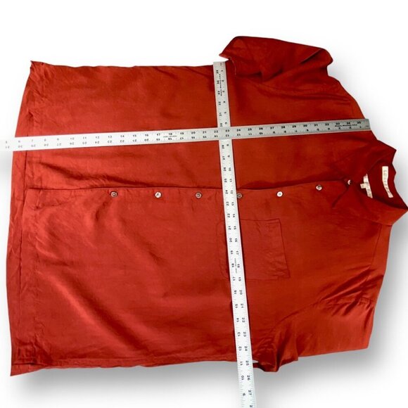 Perry Ellis 100% Silk Dress Shirt Mens L Orange Short Sleeve Button-Up Pocket - Picture 7 of 10